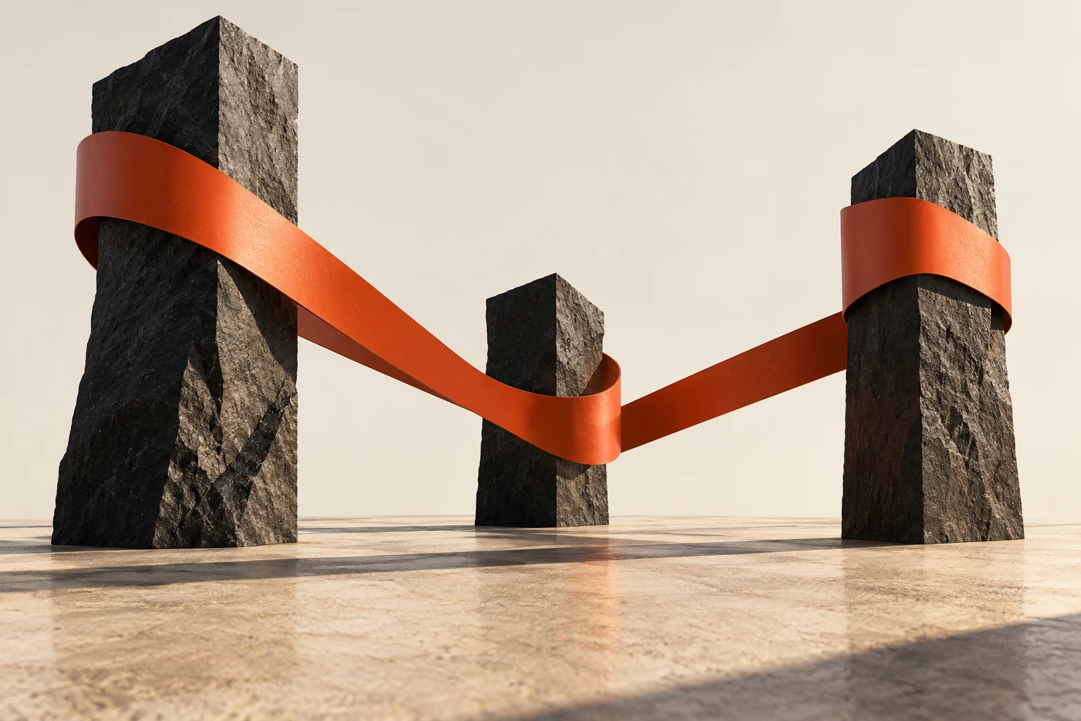 Separate structures connected by one orange ribbon